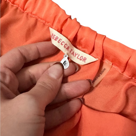 Rebecca Taylor Cha Cha Ruffle Tiered Strapless Sash Tie Coral Satin Dress 4 - Picture 4 of 6